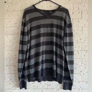 Paper Denim & Cloth Men's V-Neck Striped Sweater - Black and Gray